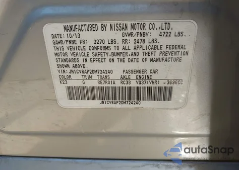 2013 Infiniti G37 Journey from USA, damaged, VIN JN1CV6AP2DM724240